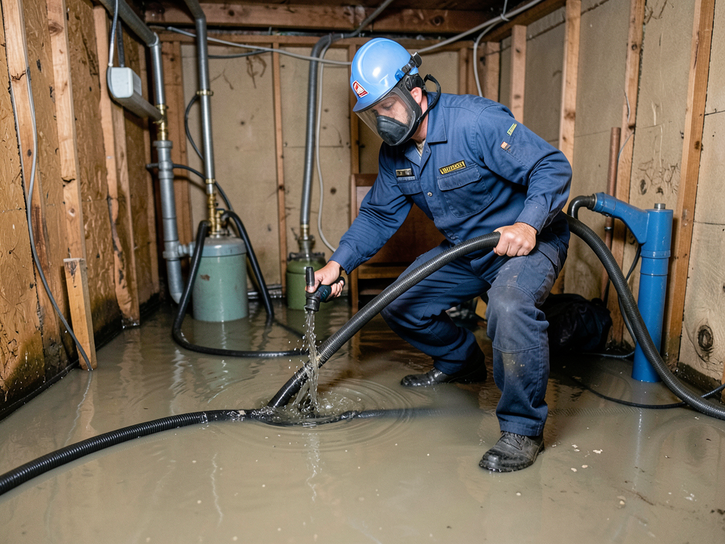 Cleaning up basement sludge after storm drain over